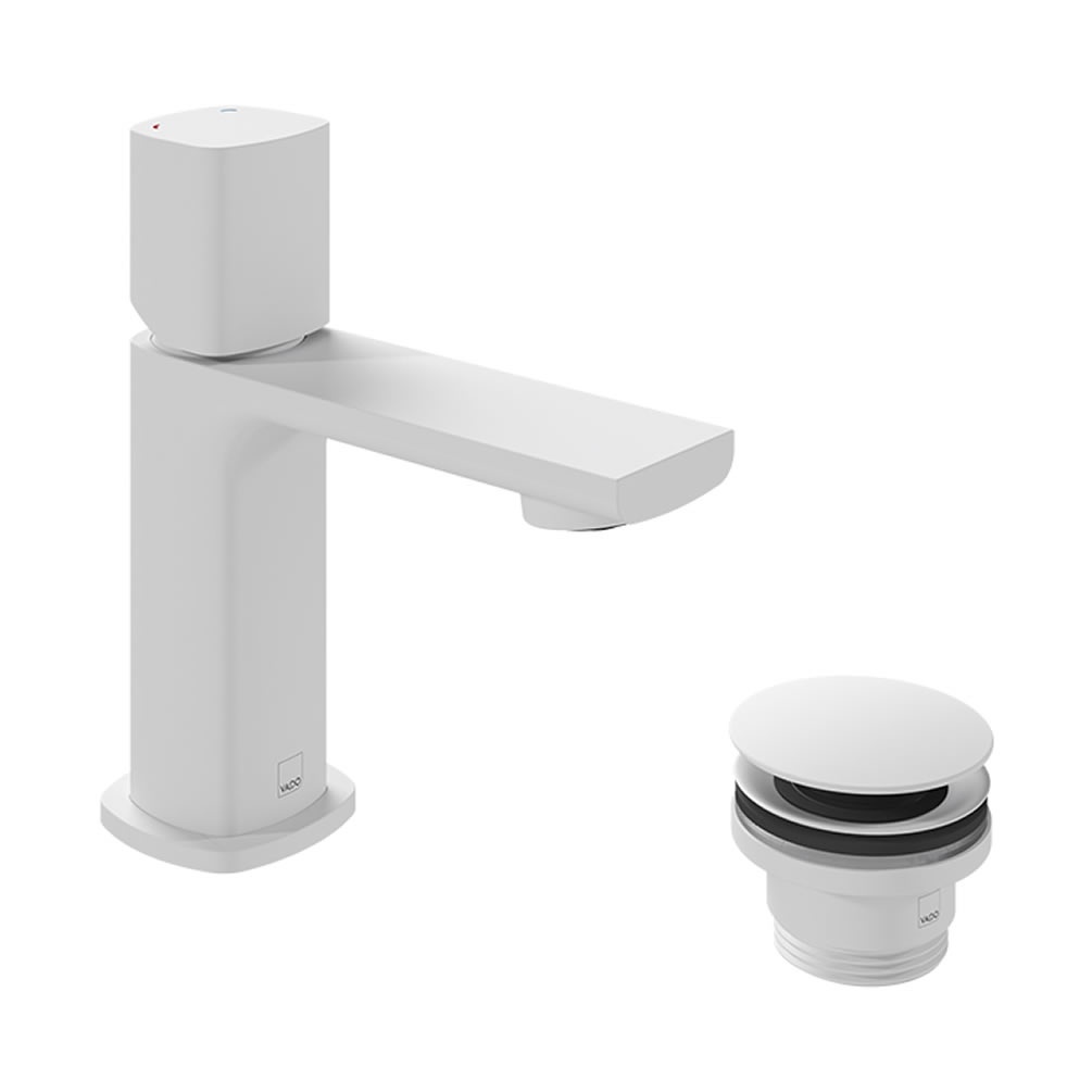 Vado Cameo Leverless Matt White Mini Mono Basin Mixer With Waste